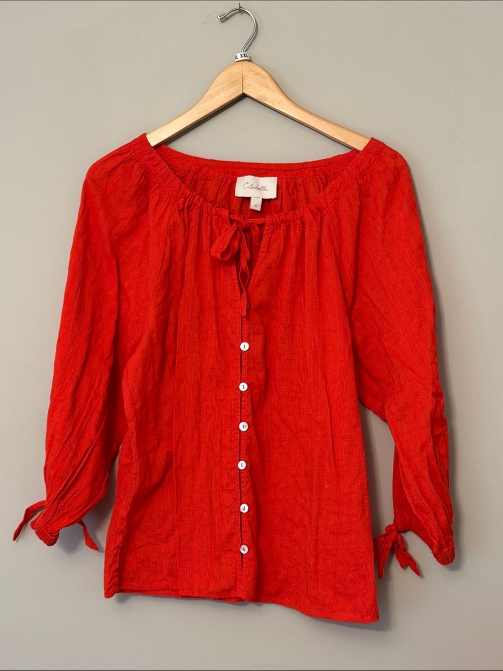 Cleobella Red Organic Cotton Tie-Neck Blouse – Size Medium